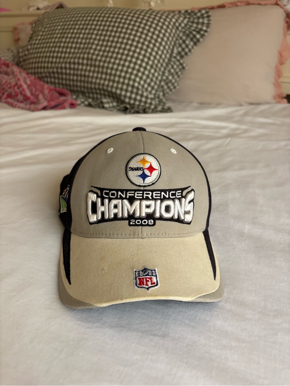 NFL Black Strapback Hat with White Detailing